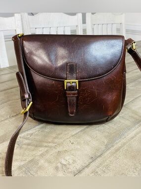 Vintage G.H. Bass & Co. Brown Leather Crossbody Saddle Bag - Brass Hardware